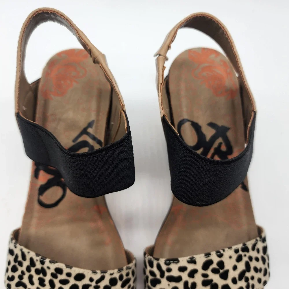 OTBT Bushnell‎ Platform Wedge Sandals Women's 7M Leopard Print Black Tan Cork